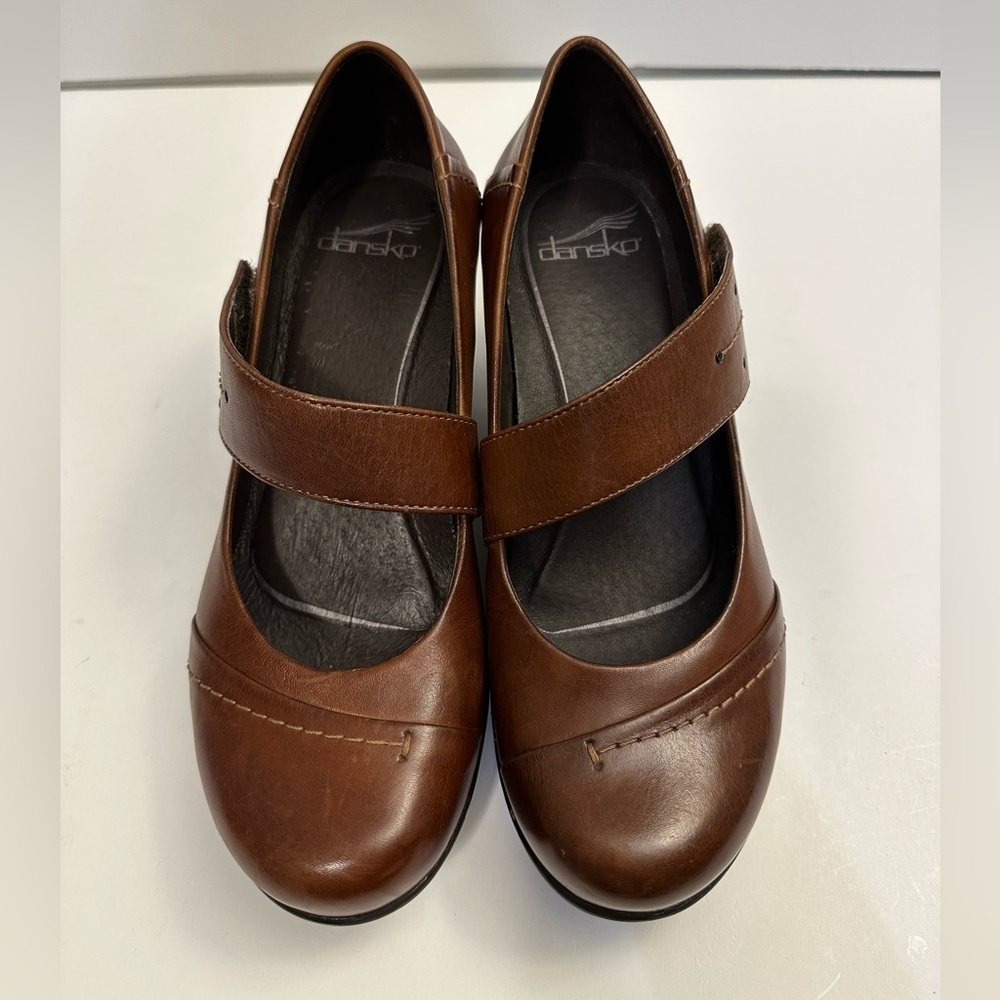 Dansko Leather Burnished Nappa Wedge Mary Janes Brown Size EU 37